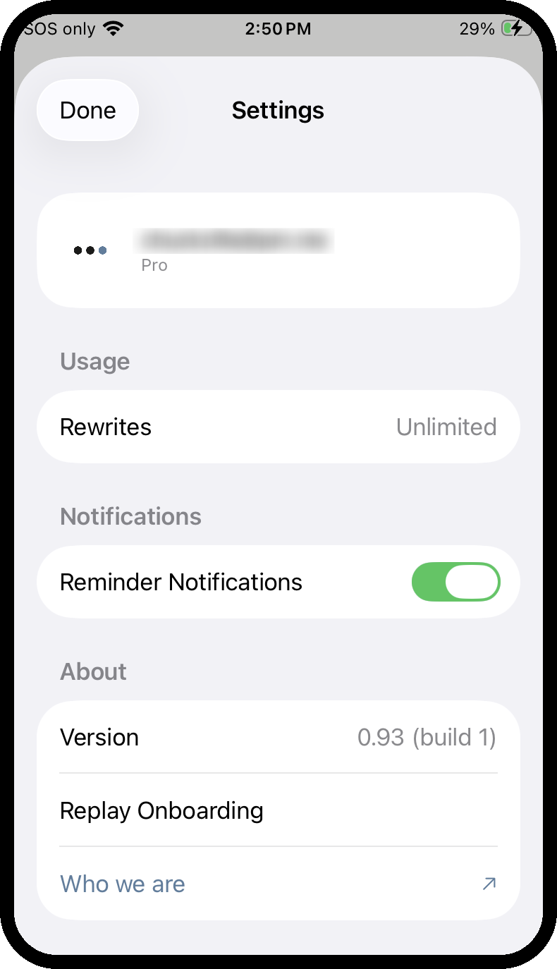 The CalmMessage Settings screen